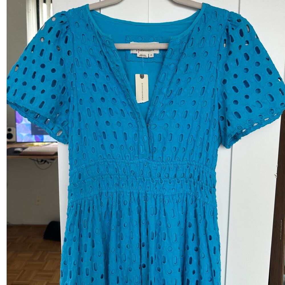 Anthropologie Blue Somerset Eyelet Edition V-Neck Tiered Maxi Dress Size XS NWT - Picture 9 of 9